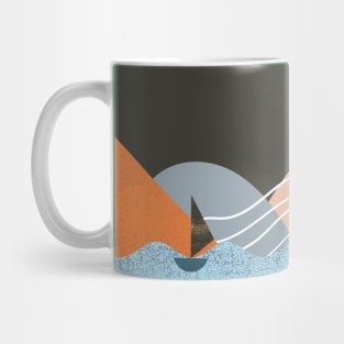 Moon Artwork With mountains. Boho art of moon at night and terracotta mountains. Mug